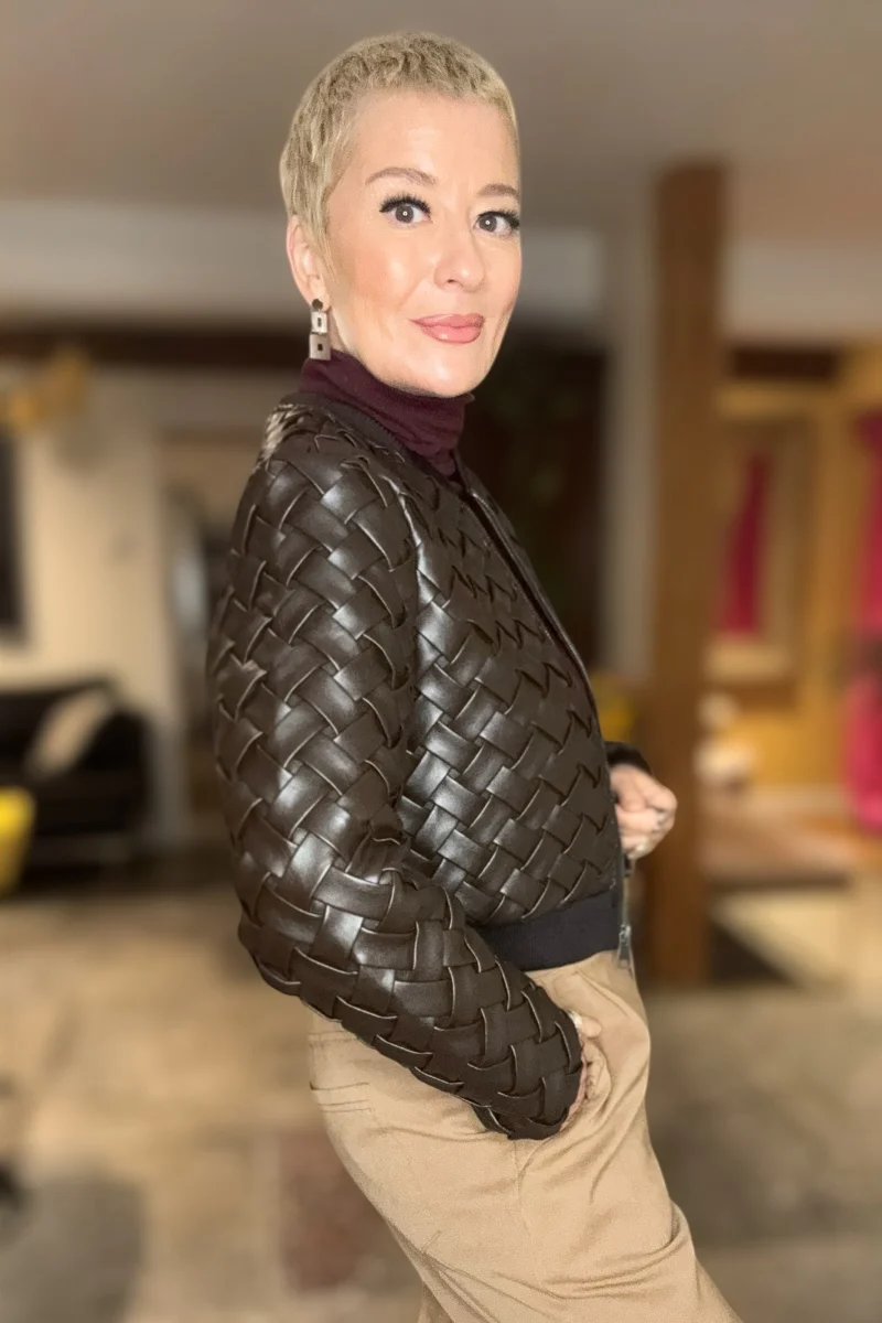 Lattice Faux Leather Jacket - Image 3