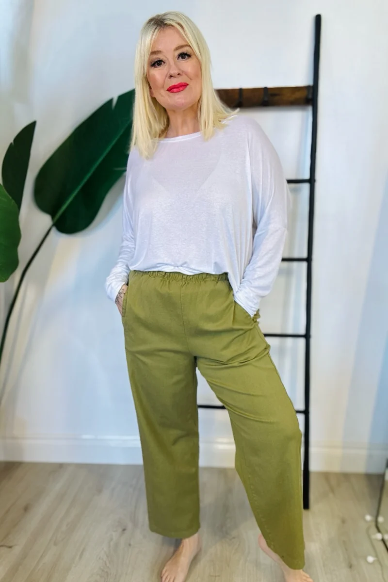 Cotton Barrel Leg Trousers - Image 3
