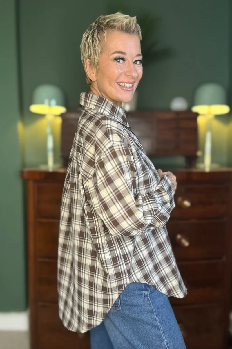 Cotton Check Shirt - Brown - Image 2