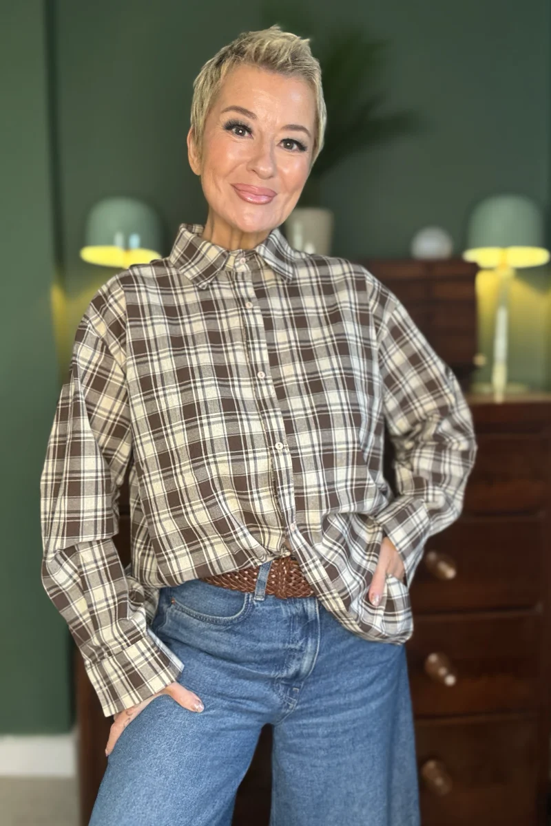 Cotton Check Shirt - Brown - Image 3