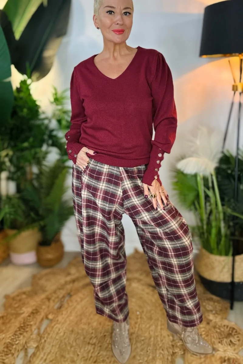 Demi Checked Barrel Leg Trousers - Image 2