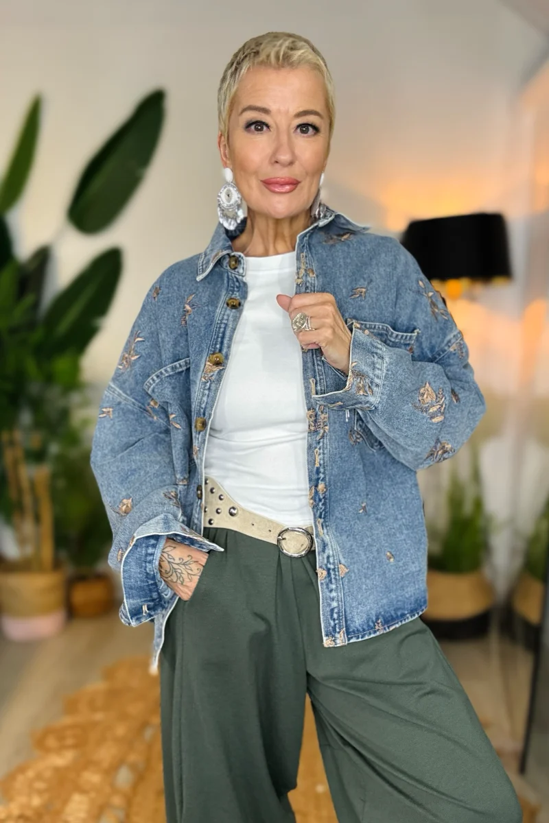 Denim Blossom Shacket - Image 2
