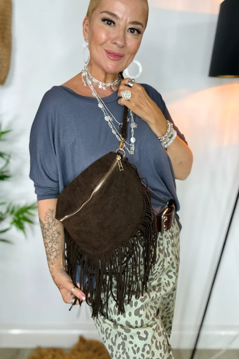 Fay Fringed Faux Suede Bag - Image 5
