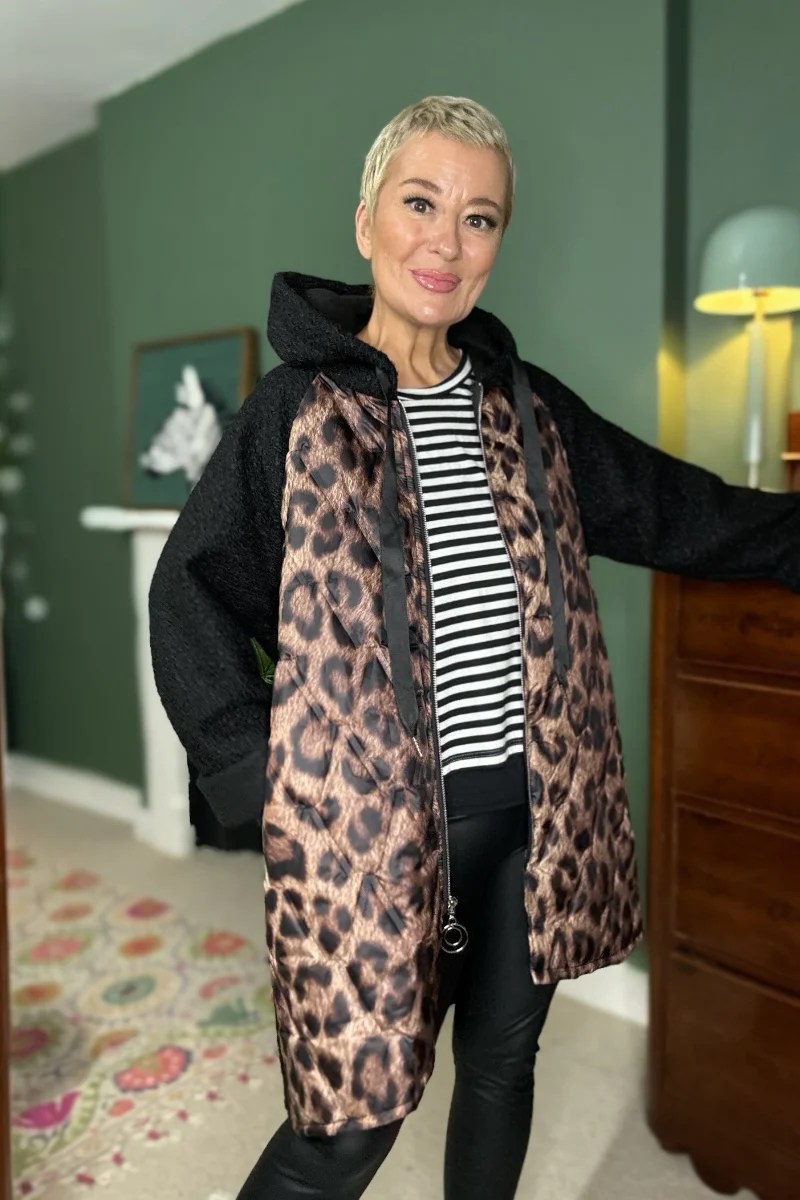 Leopard Print Panel Coat - Image 3