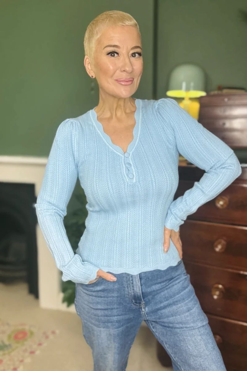 Soft Stretch Ribbed Knit Henley Top - Image 3