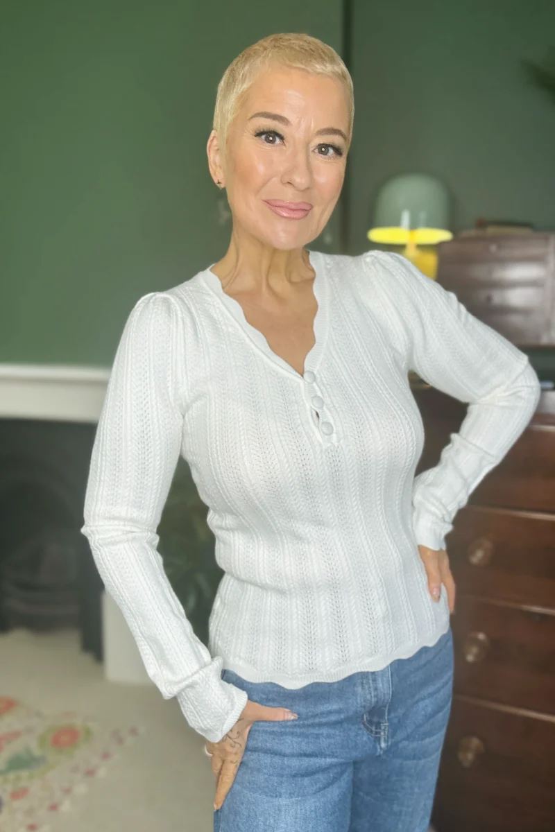 Soft Stretch Ribbed Knit Henley Top - Image 6