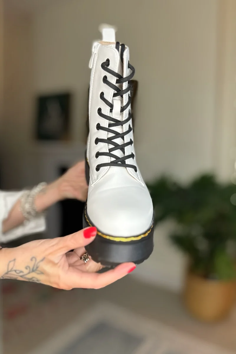 White Chunky Lace Up Boots - Image 3